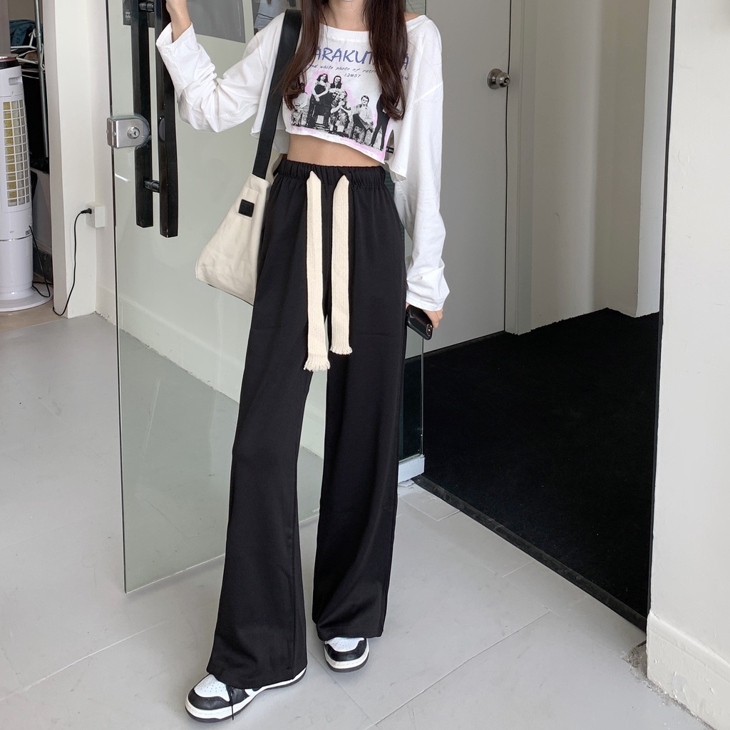 Quần dài XIAOZHAINV ống rộng lưng cao dây rút thời trang mùa hè năng động dành cho nữ