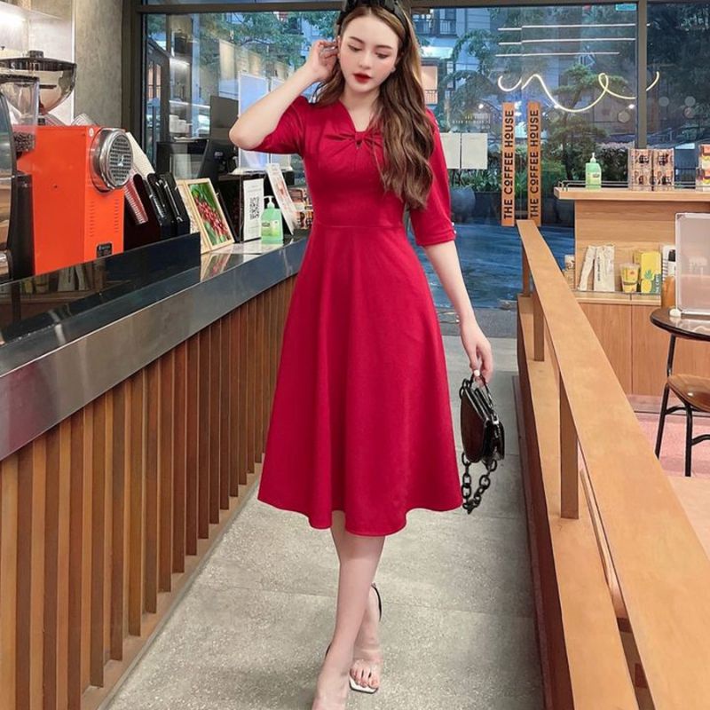 Váy xòe MiQu cao cấp, dự tiệc, công sở, đi chơi, chất liệu mền mịn, không bai, không xù, kiểu dáng sành điệu