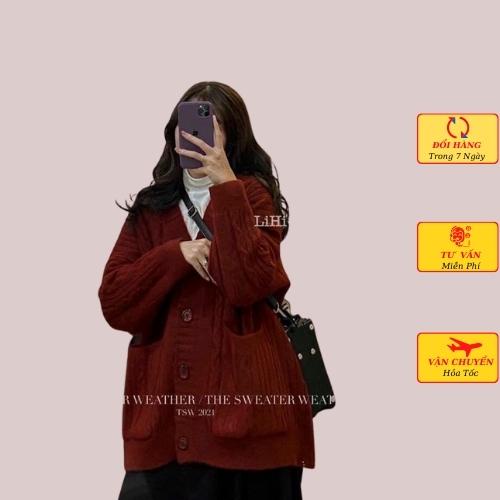 Áo khoác cardigan len thừng nữ túi hộp dáng dài phom rộng oversize ulzzang Hàn Quốc mùa thu đông