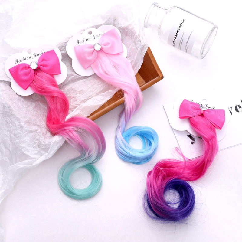 Kẹp nơ đính tóc giả màu ombre dành cho bé gái
