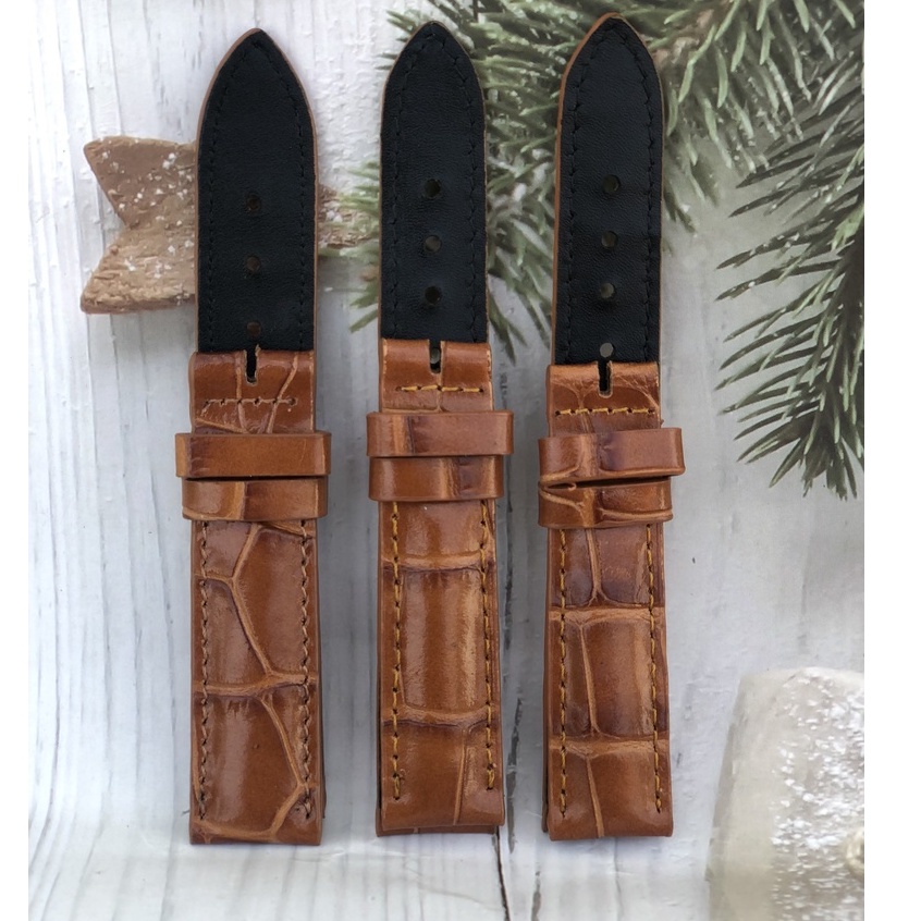 Dây Đồng Hồ Da Bò 100% Màu Nâu Vàng Vân Tặng Kèm Chốt Và Đồ Thay Dây