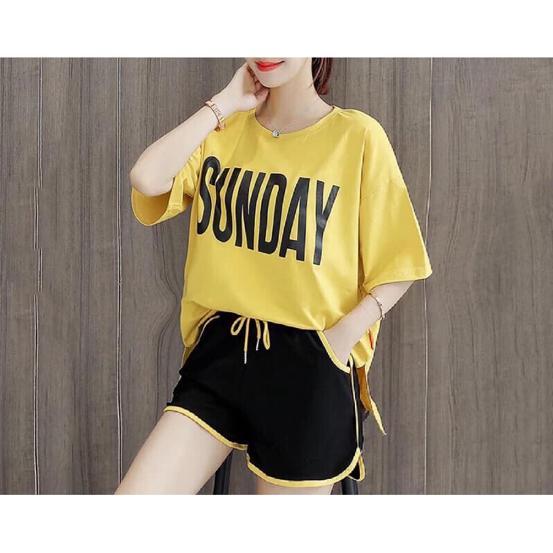Bộ đồ cotton Sunday Set áo thun quần đùi mùa hè Junnie Closet