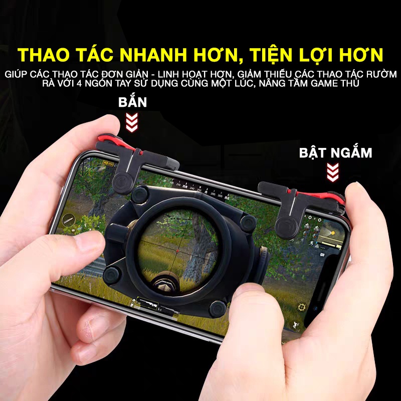 Combo bộ phụ kiện chơi game nút bắn Pugb, Freefire PHL kèm bao tay chơi game - Nút bấm chơi PUBG 4 ngón