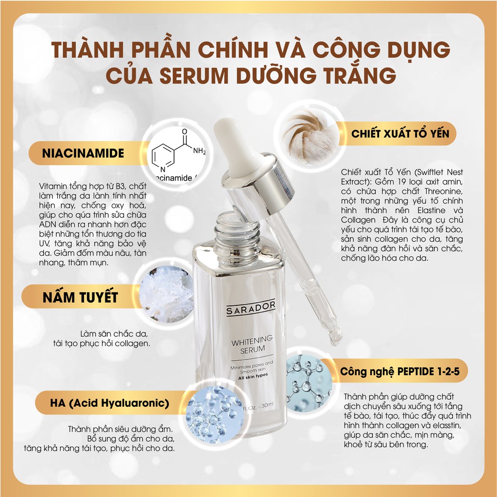 Sarador Whitening Serum trắng da, tái tạo collagen, mờ thâm, se lỗ chân lông, đều màu da dành cho da khô, da lão hóa | BigBuy360 - bigbuy360.vn
