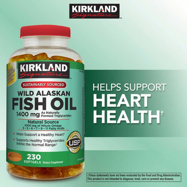 Dầu cá kirkland signature wild alaskan fish oil 1400 mg, 230 softgels của Mỹ