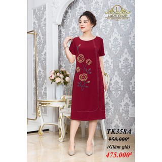 Thời trang trung niên -  Đầm quý bà cao cấp - Ladyshop - Đầm suông tay lưới đính cành hoa TK358