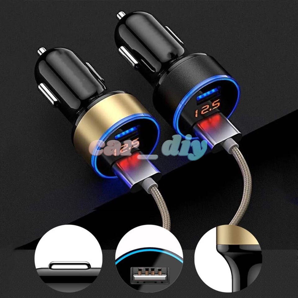 Tẩu Sạc 2 Cổng USB 3.1A 12-24V Có Màn Hình LCD Cho Điện Thoại Di Động