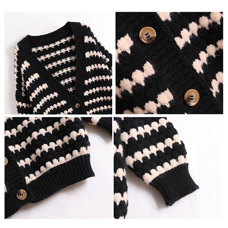 Áo khoác cardigan XINLANYASHE dệt kim cổ chữ V dáng rộng kẻ sọc thời trang thu đông dành cho nữ áo khoác lông tim