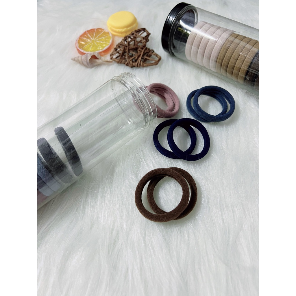 Sét 20 chun trơn mix màu cao cấp, buộc tóc , co giãn siêu bền, có ống đựng gọn gàng vô cùng tiện lợi