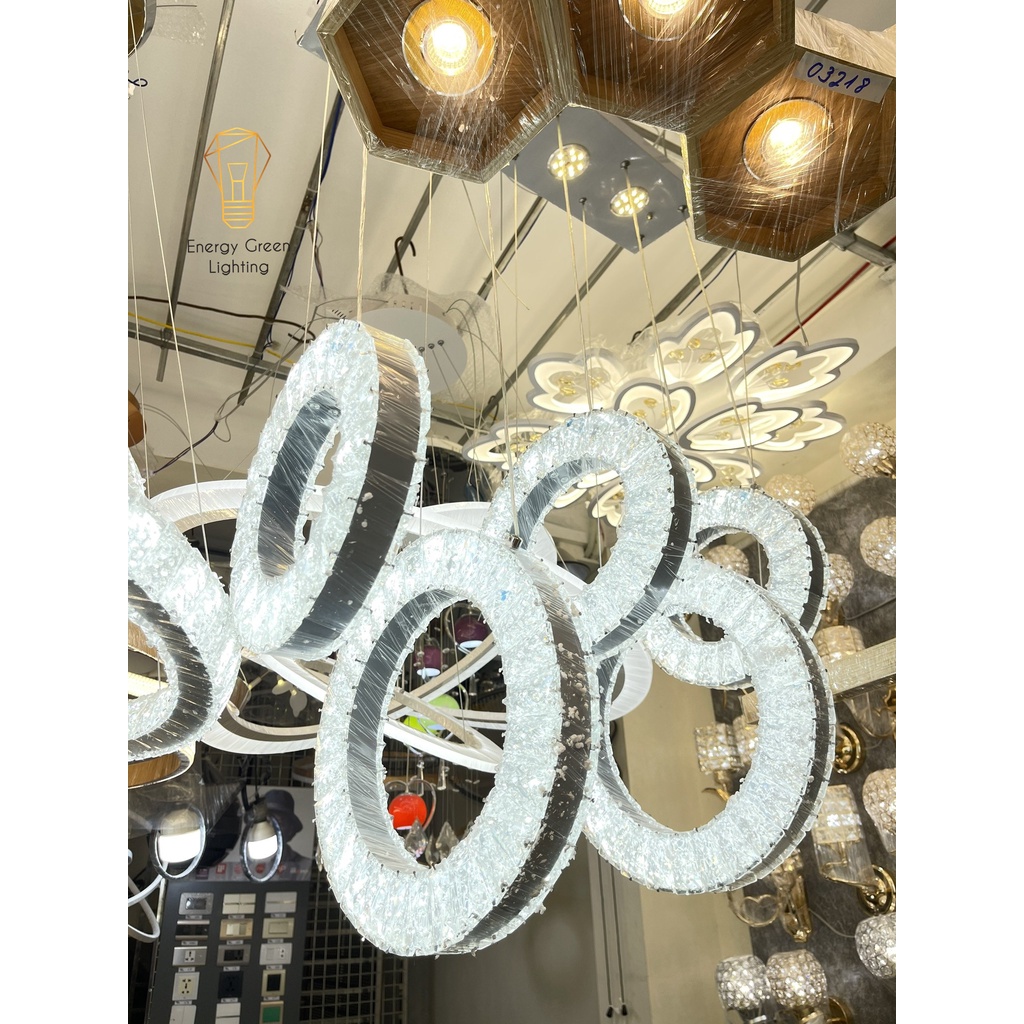 Đèn Thả Trần Energy Green Lighting 5 Vòng Pha Lê CD-107 - Kiểu Dáng Hiện Đại - Đế Đèn Tích Hợp Đèn LED - 3 Chế Độ Ánh Sá