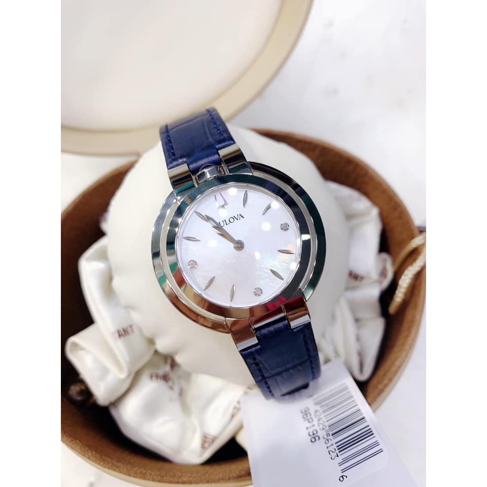Đồng hồ nữ chính hãng Bulova 96P196 - Máy Quartz pin - Kính Sapphire - Dây da xanh Navy