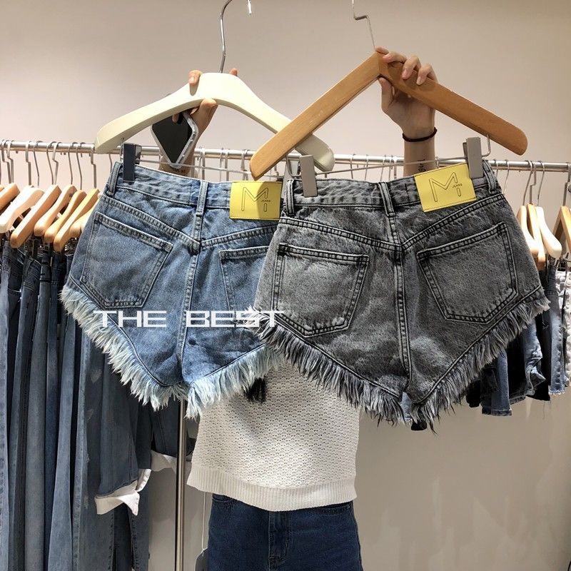 Jiashucheng Quần Denim Cotton Mỏng Vừa Vặn Phối Tua Rua Phong Cách Đường Phố Phương Tây Thời Trang Mùa Hè