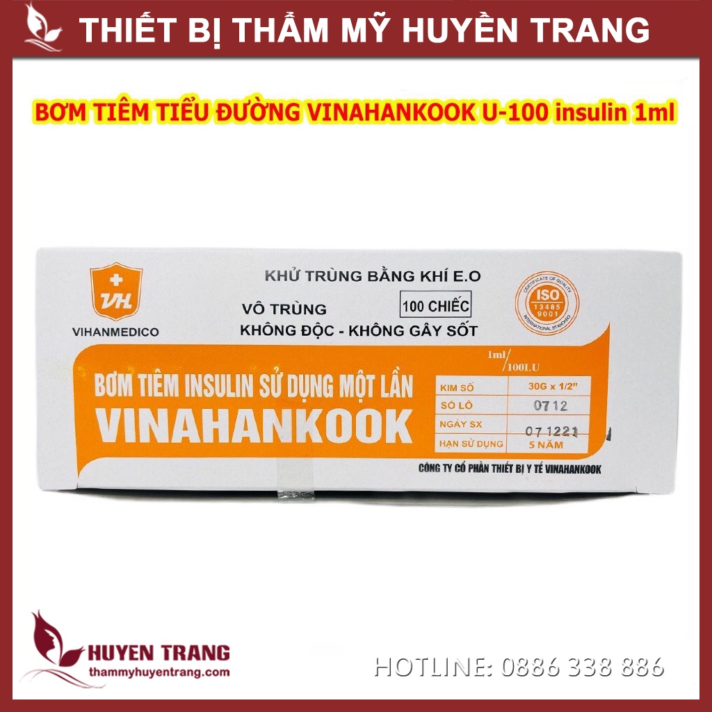 Kim Tiêm Tiểu Đường Bơm Tiêm VINAHANKOOK 1ml INSULIN U-100 Đầu Kim 30Gx1/2 - Thẩm Mỹ Huyền Trang NANOCEE