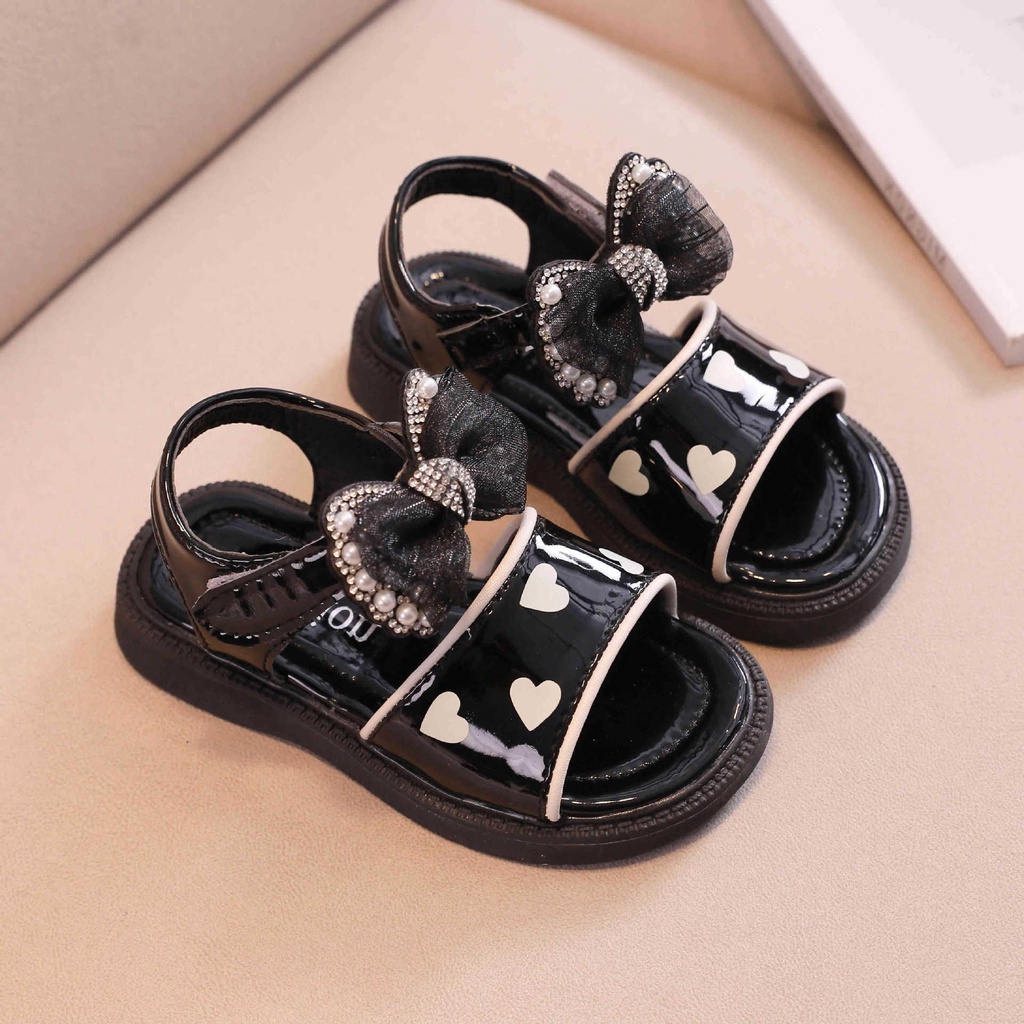 SALE Giày Sandal Nơ Đá Quai Tim Xinh Xắn Phong Cách Hàn Quốc Xinh Xắn Cho Bé