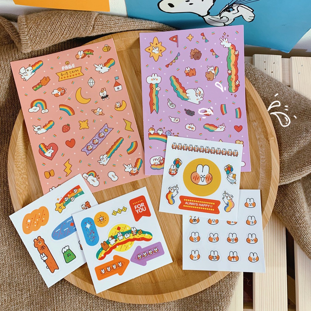 Sticker Dán Trang Trí Sổ, Điện Thoại Ghi Chú, Bookmark Thỏ Cam Đáng Yêu