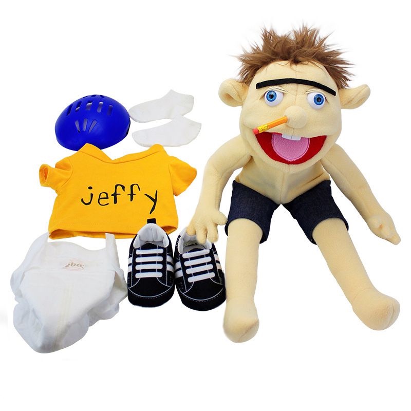60cm Jeffy Cartoon Hand Puppet Plush Toy Feebee Jeff Sister Puppet Parent Child Interaction Plush Doll Christmas Doll Plush Toys Kids Gift