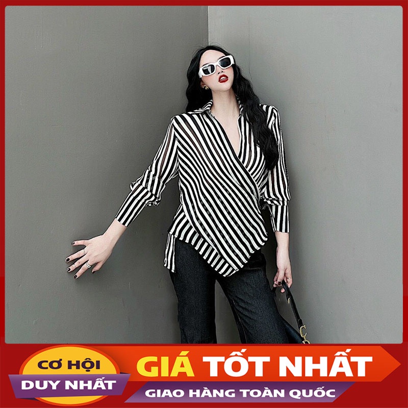 Áo Sơ Mi Đáp Chéo Ngực Kẻ Sọc Hàng Quảng Châu AP033- Violet