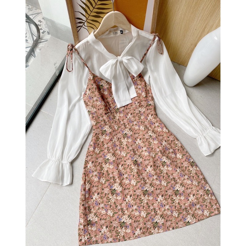 Set Đầm  Hoa thiết kế Mix áo Sơ Mi Ogazan ( Set kèm áo Ogazan) - Made by TeamLu | BigBuy360 - bigbuy360.vn