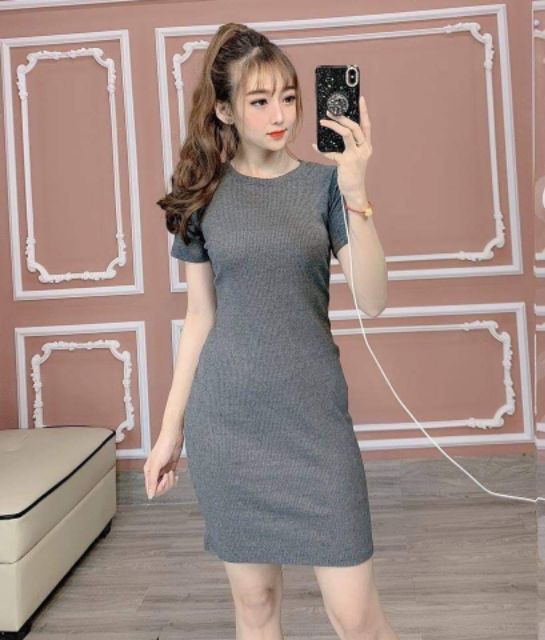 [Mã FAMAYWA2 giảm 10K đơn 50K] đầm body tay ngắn gân tăm có video cận chất vải | BigBuy360 - bigbuy360.vn