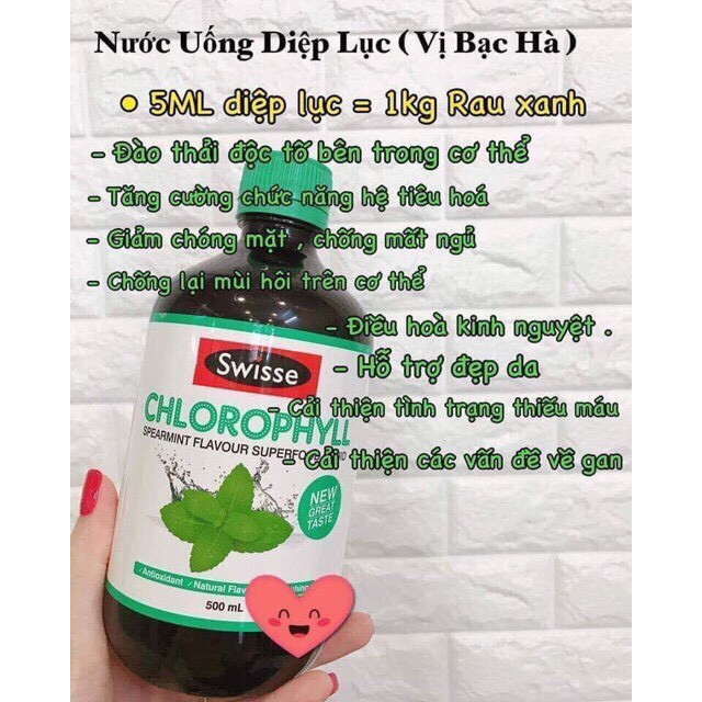 Nước diệp lục Swiss/Healthy Care Chlorophyll 500ml chuẩn Úc