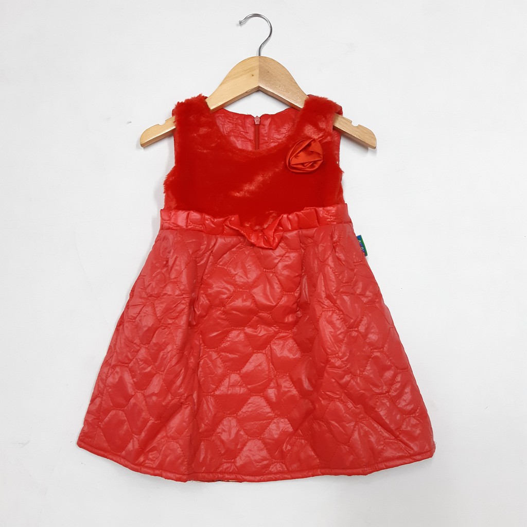 Váy bé gái, sát nách, đính hoa, thân trên nhung, chân váy phao, màu đỏ, hiệu MIVN, size 6 - top1saigon_00064_T603_sg1