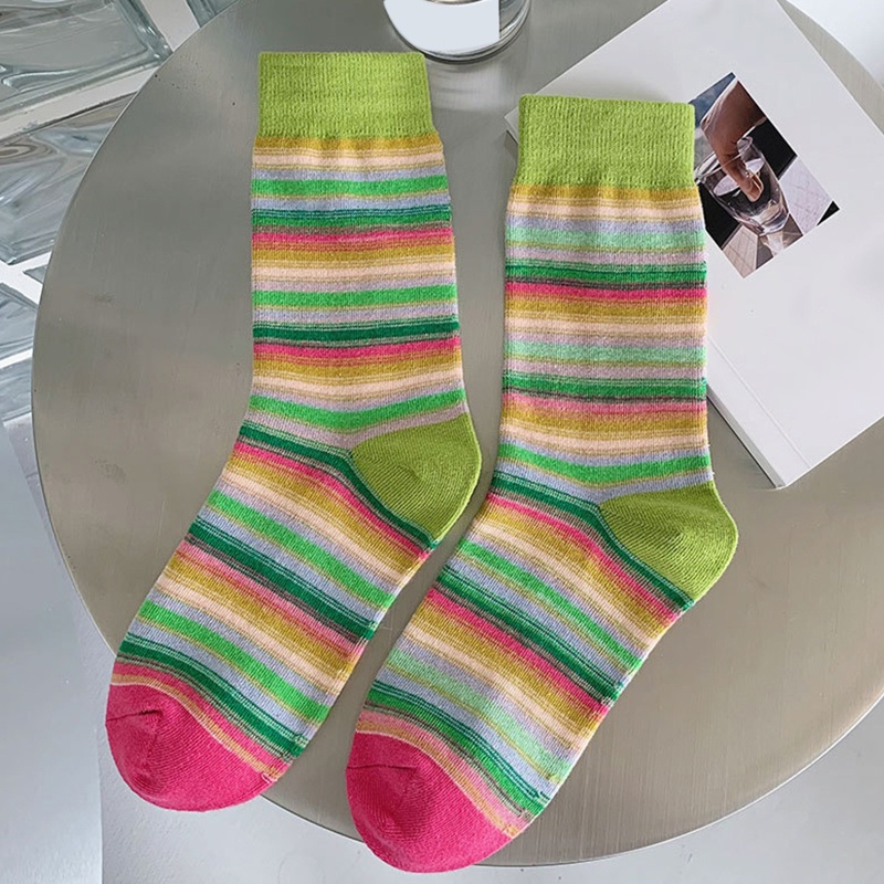 Xixi Đôi Tất Chân Cotton Kẻ Sọc Nhiều Màu Thời Trang Đường Phố Hàn Quốc Cho Nữ