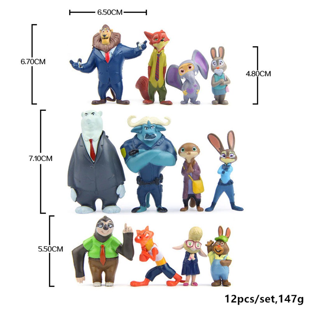 Bộ 12 nhân vật phim hoạt hình Zootopia - Phi Vụ Động Trời Nick &amp; Judy 4-7 cm - mô hình đồ chơi, quà tặng cho bé New4all