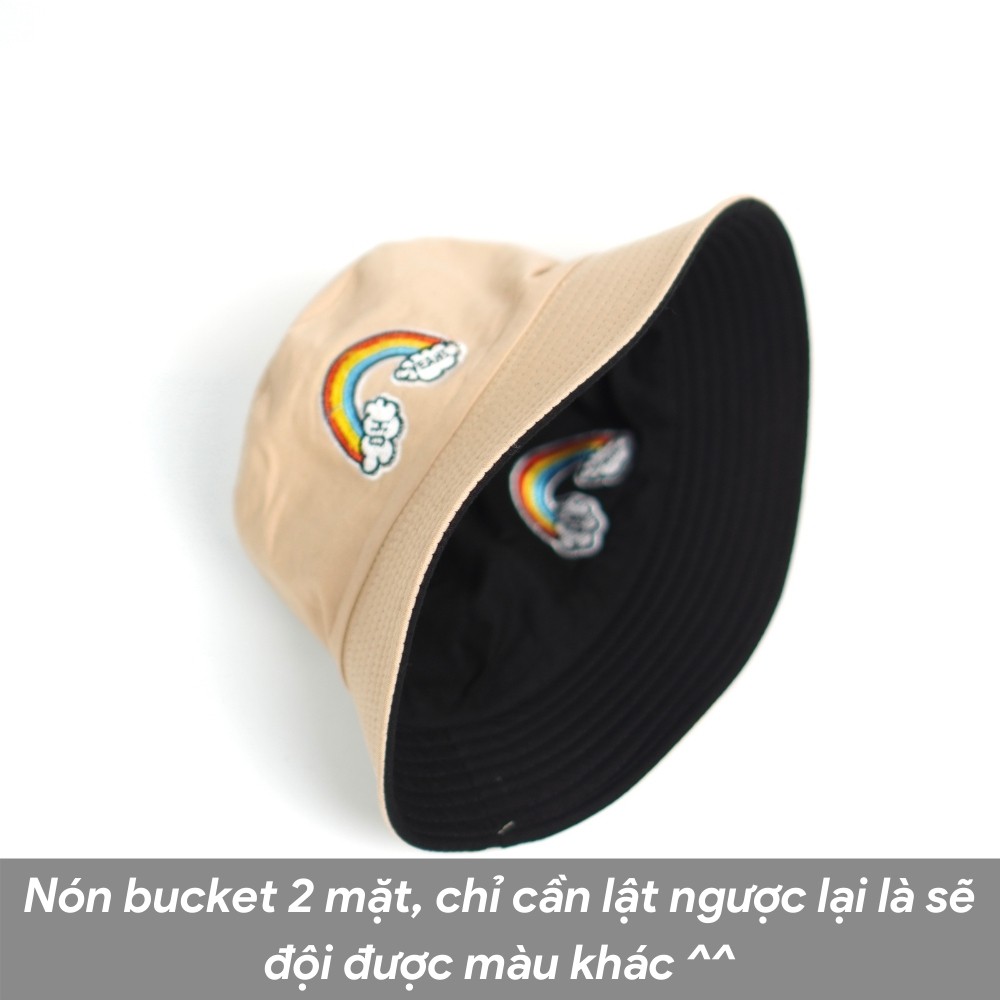 Nón bucket vành tròn hoạ tiết cầu vồng phong cách Ulzzang Hàn Quốc, form unisex cho nam và nữ  N08