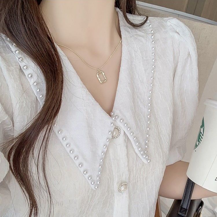 Áo Sơ Mi Vải Voan Tay Ngắn Phồng Cổ Búp Bê Thời Trang Mùa Hè Dành Cho Nữ JUQ7
