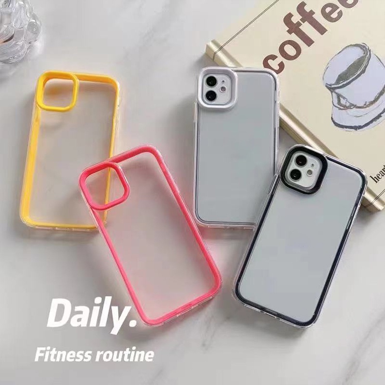 Ốp Điện Thoại Khung Trong Suốt Ba Trong Một Viền Màu Kẹo Bảo Vệ Toàn Diện Dành Cho compatible for iPhone 13 12Pro 13promax