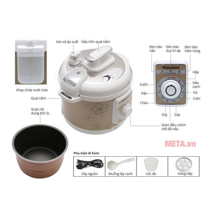 Nồi áp suất điện 5L Kangaroo KG135 bảo hành chính hãng 12 tháng