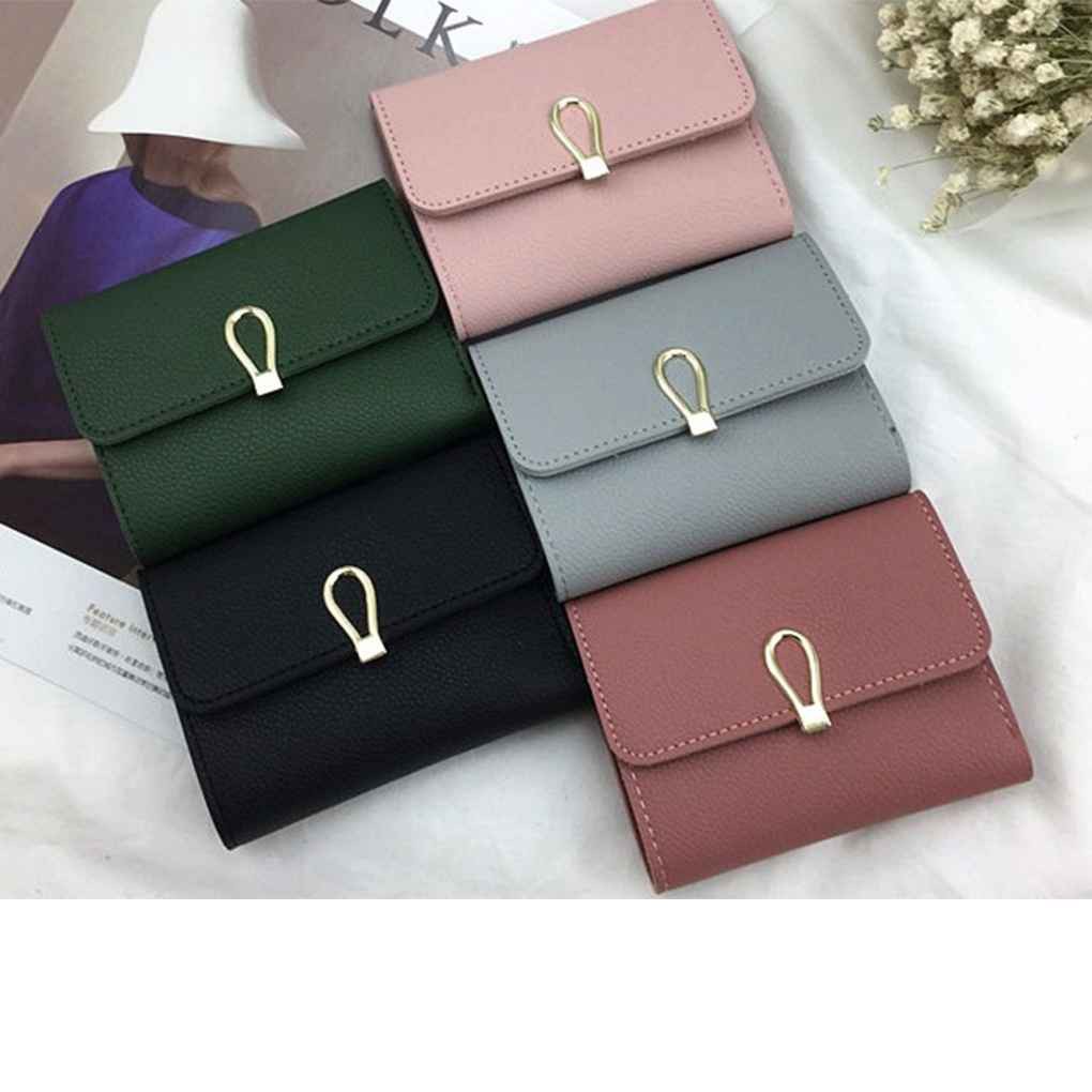 Women PU Leather Wallet Card Coin Money Clip Short Clutch Three Fold Ring Button Small Purse