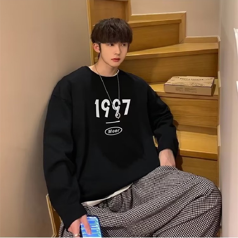 Áo Thun Tay Dài Dáng Rộng In Chữ Phong Cách Nhật Bản Thời Trang Cho Nam Và Nữ size M-5XL