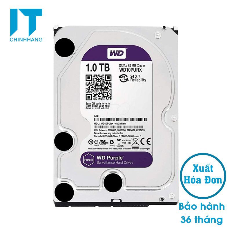 Ổ Cứng HDD WD 1TB 2TB 3TB 4TB 6TB Tím - WD10PURZ -  WD20PURZ - WD30PURZ - WD40PURZ - WD62PURZ - Hàng Chính Hãng