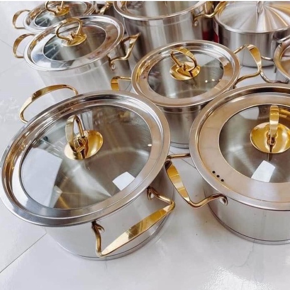 Bộ nồi inox Misu Louis truyền nhiệt nhanh, bộ nồi 3 đáy nắp thủy tinh chùi rửa dễ dàng chất liệu an toàn cao cấp Angola