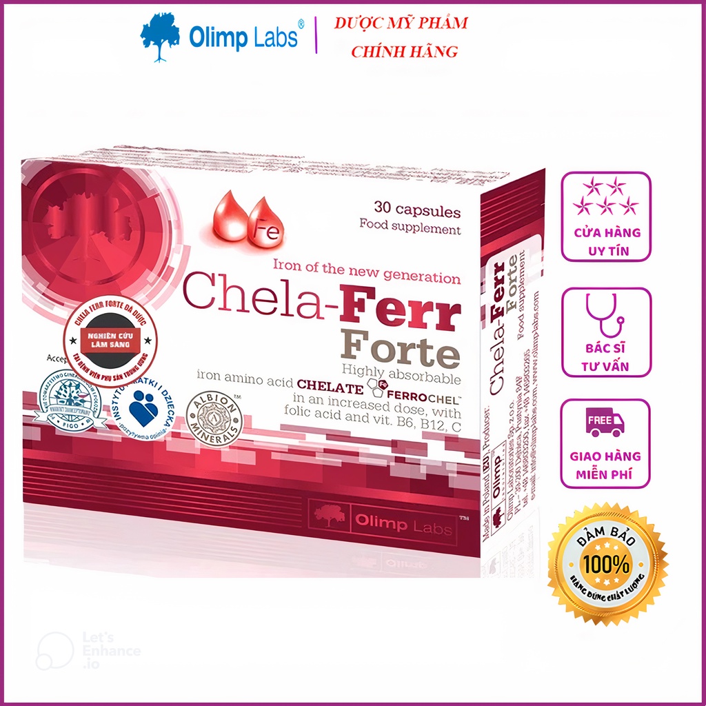 Sắt Chela-Ferr® Forte (Olimp Labs) –Viên sắt cho bà bầu hỗ trợ bổ sung và dễ hấp thu sắt 30 viên, 14,4g