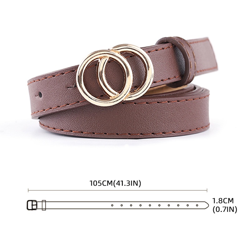 Thắt Lưng Hai Khóa Tròn Màu Nâu / Đen / Cà Phê Dành Cho Nữ