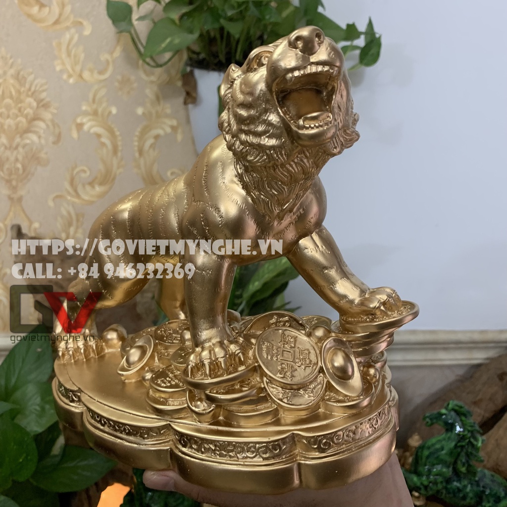 Tượng đá con Hổ trang trí phong thủy nhà cửa - Chiều Cao 18cm - Màu nhũ đồng