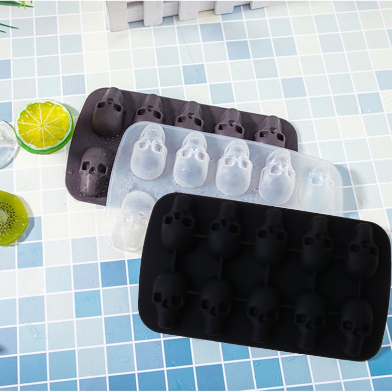 Khuôn silicone 10 ngăn tạo hình đầu lâu 3D độc đáo tiện dụng làm nước đá/ rượu/ cocktail DIY