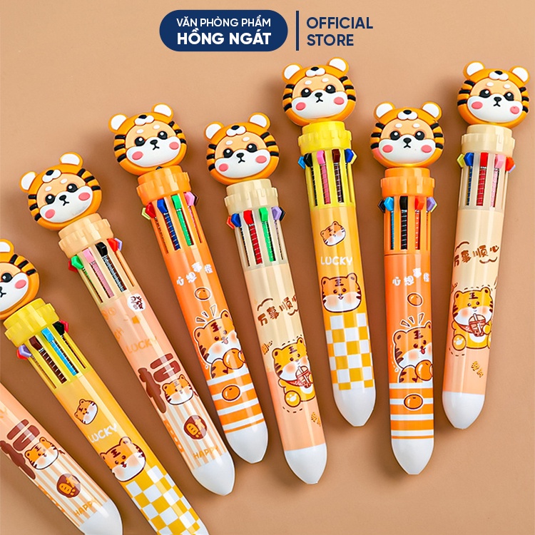 Bút bi cute hình con hổ, bút bi nhiều màu dễ thương 10 màu nhiều ngòi đồ dùng học tập văn phòng phẩm B40