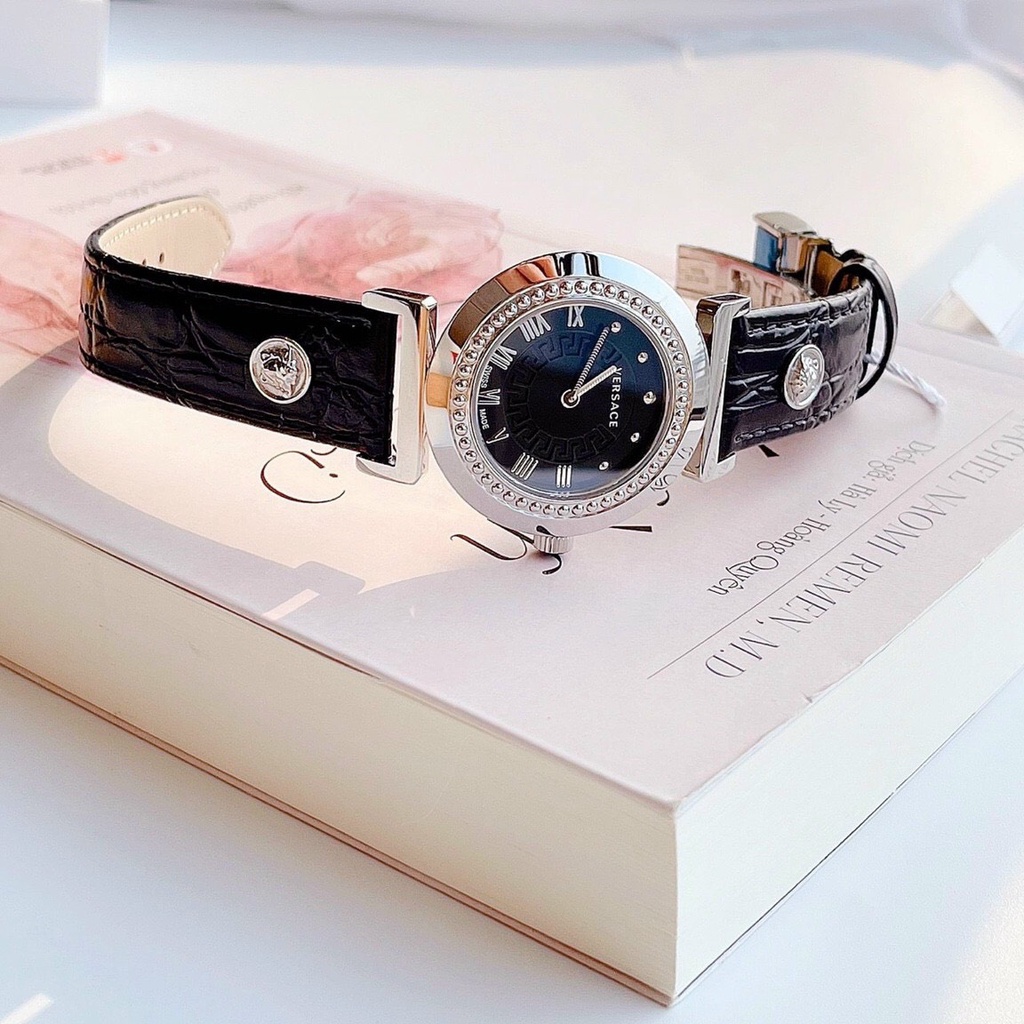Đồng hồ nữ VERSACE đồng hồ Pin dây đen viền trắng BAO SANG- BAO ĐẸP size 34mm