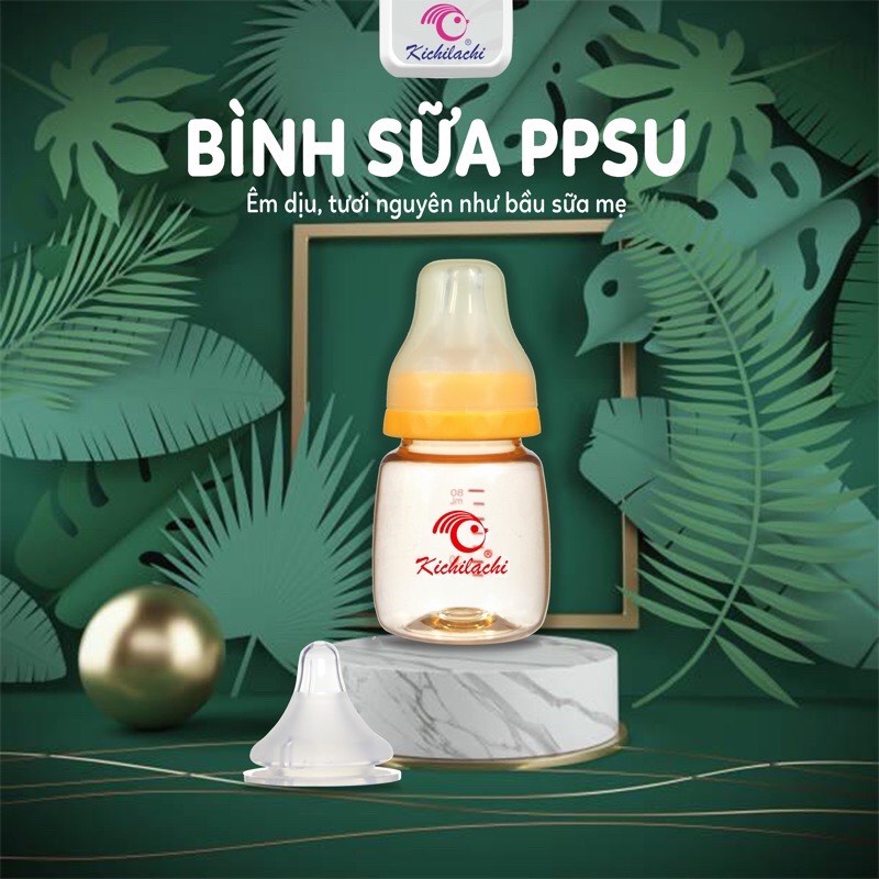 Bình sữa cổ hẹp PPSU con hổ Kichilachi cảm biến nhiệt cao cấp 80ml - 150ml - 250ml