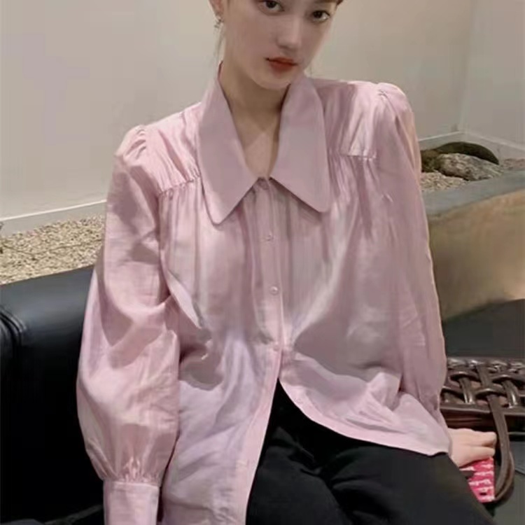 Áo Sơ Mi Nữ Tay Dài Dáng Rộng Màu Trơn Cổ Bẻ Thời Trang Hàn Quốc
