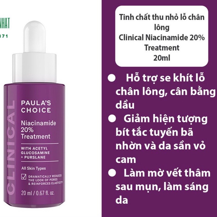 Tinh chất se khít lỗ chân lông tối ưu Paulas Choice Niacinamide 20% Treatment 20ml -Lily Cosmetics