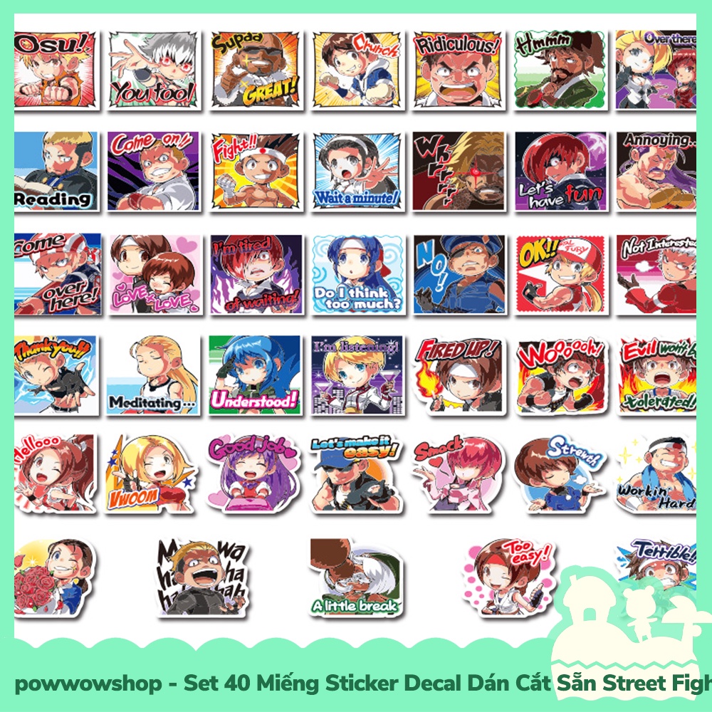 [Sẵn VN - Hỏa Tốc] Set 40 Miếng Sticker Decal Cắt Sẵn DIY Dán Trang Trí Vật Dụng Mẫu Nhân Vật Game Street Fighter Cute M