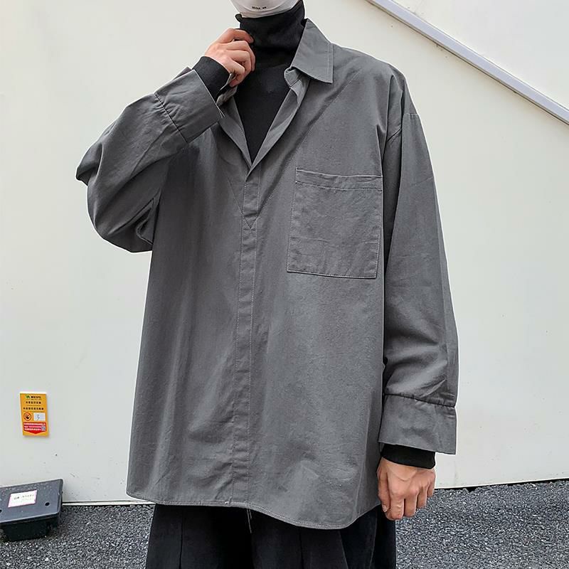 Áo Sơ Mi Kiểu Không Cúc 2 Màu Unisex