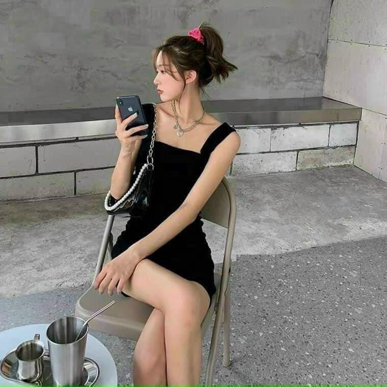 Đầm 2 Dây Bozip Cổ Vuông PEONYB Nữ [FREESHIP] 🌸 Váy body dáng ôm màu đen, thun kiểu trẻ trung cá tính Ulzzang 🌸 | BigBuy360 - bigbuy360.vn