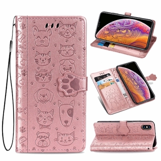 Vỏ Bao Da Điện Thoại Nắp Gập Hình Mèo Nổi 3D Cho iPhone XS Max XR X XS 7Plus 8Plus SE 7 8 6 Plus Ốp