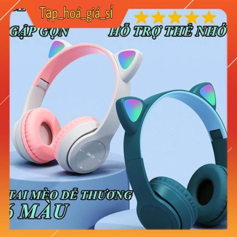 🔥Trợ Ship🔥 Tai Nghe Mèo Bluetooth P47M, Tai Mèo Dễ Thương Có Mic, Âm Bass Mạnh Mẽ