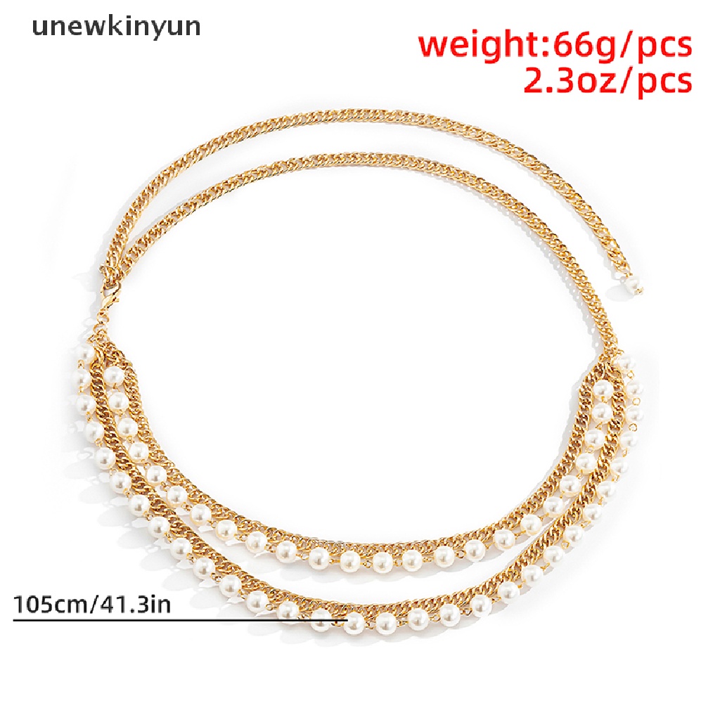 Thắt lưng dây xích tua rua nhiều lớp đính ngọc trai nhân tạo cho nữ